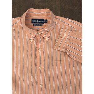 Ralph Lauren Rare Vintage Button Down Classic Fit Orange Stripe Shirt Men Size L